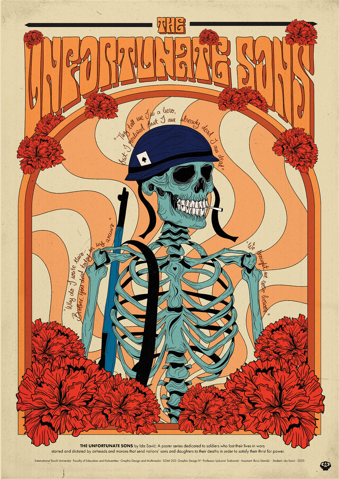 The Unfortunate Sons — main anti-war poster with a skeleton in a helmet