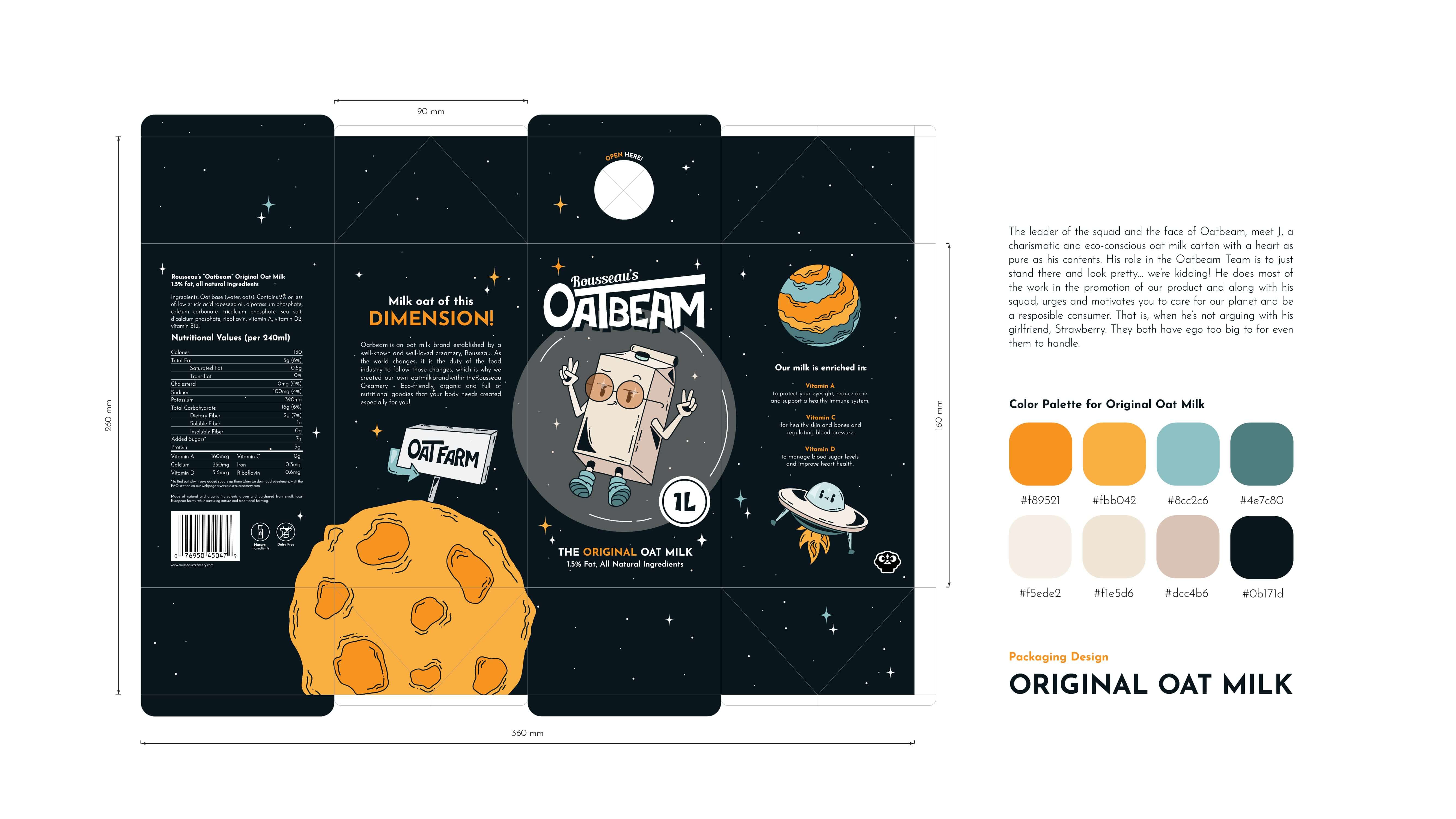Oatbeam Original — packaging spread and palette