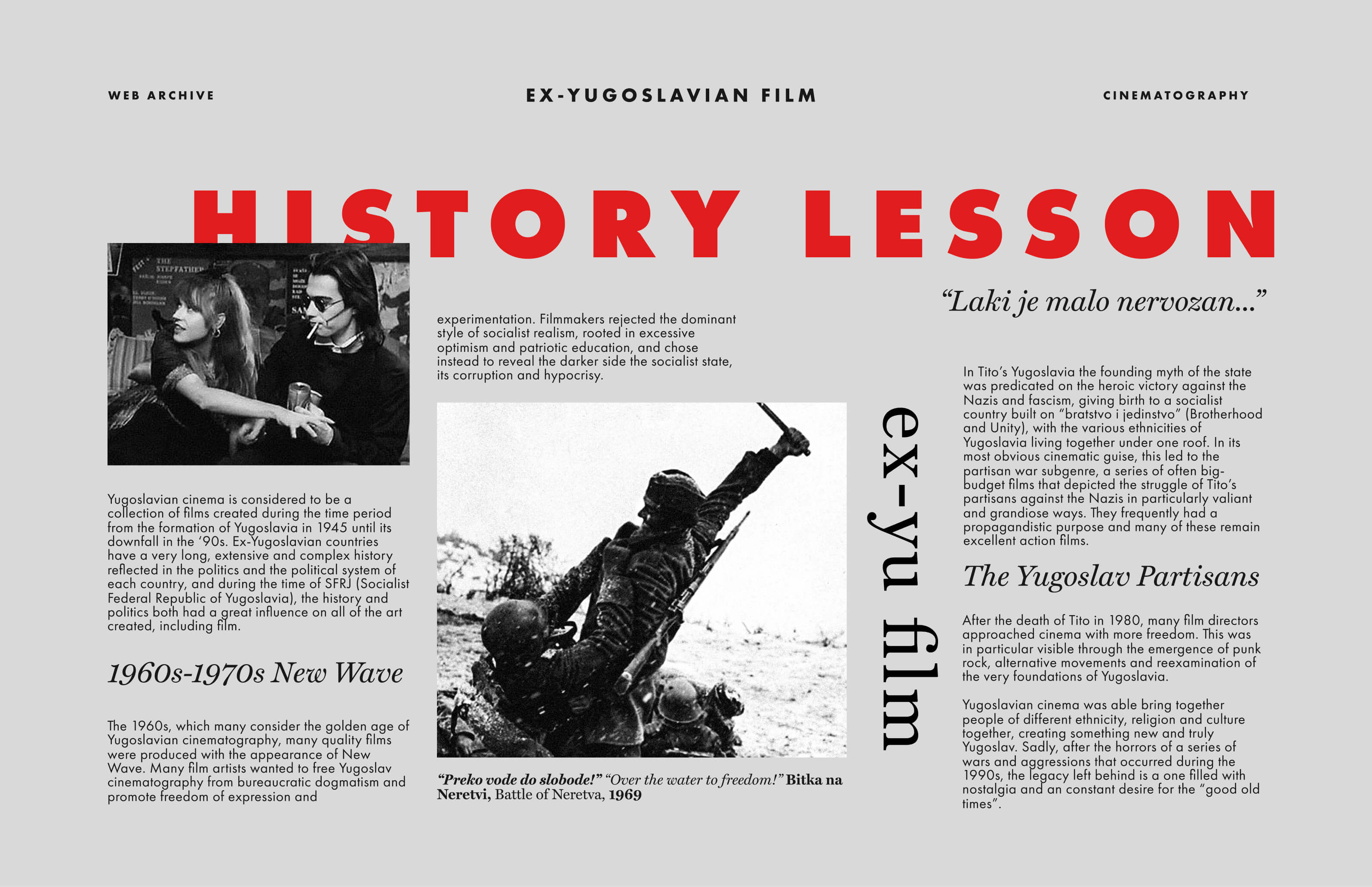 History Lesson — the archive's editorial spread on ex-Yugoslavian film