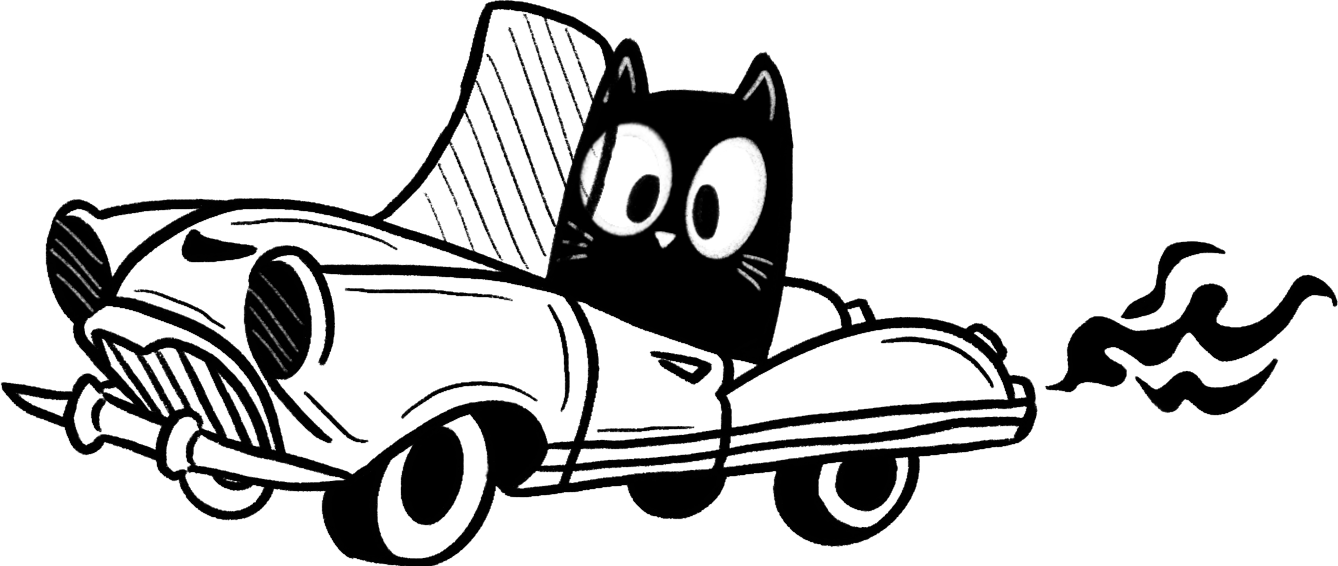Illustration of a cat driving a car